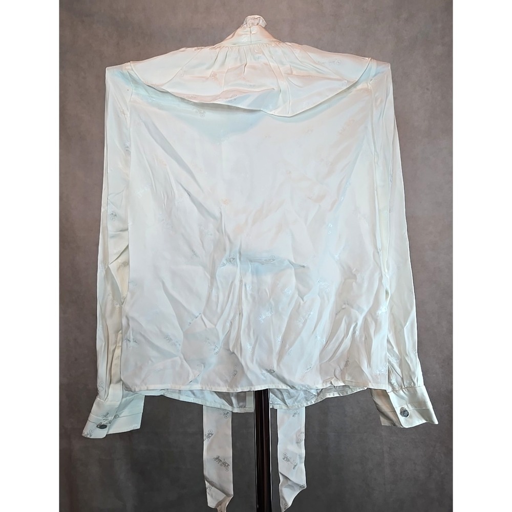 Coach Blouse Signature H & C Jacquard Shirt Long Sleeve Silk Blend White Size 2 - Picture 4 of 4